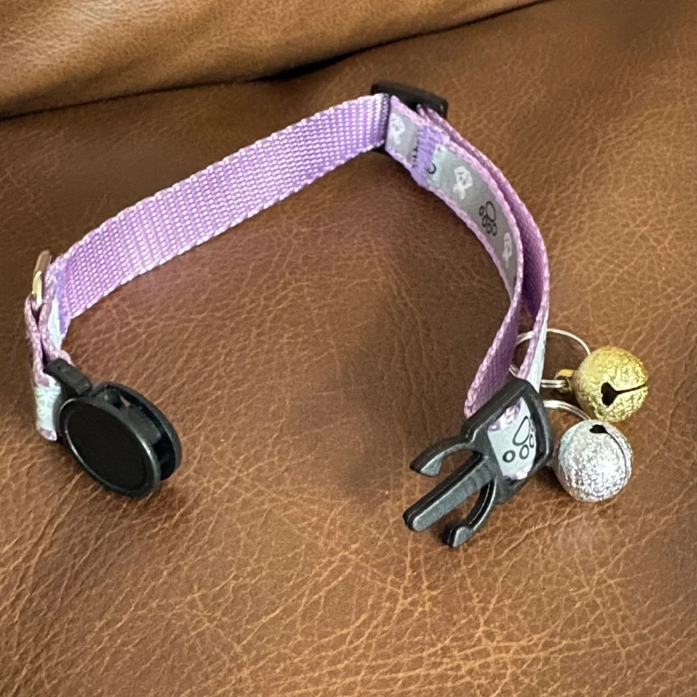 Adjustable Pink Cat Collar with Paw Print Charm - Brand: